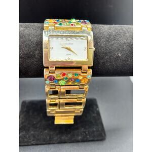 Suzanne Somers Gold Tone Crystal Bracelet Watch Multi-Color Rhinestone Dial